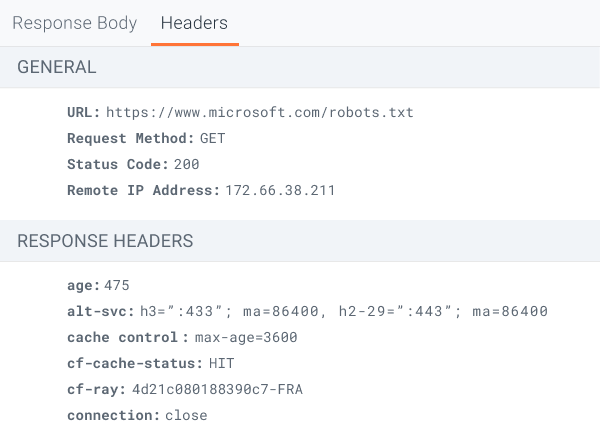 Robots.txt in ContentKing showing HTTP headers for robots.txt.