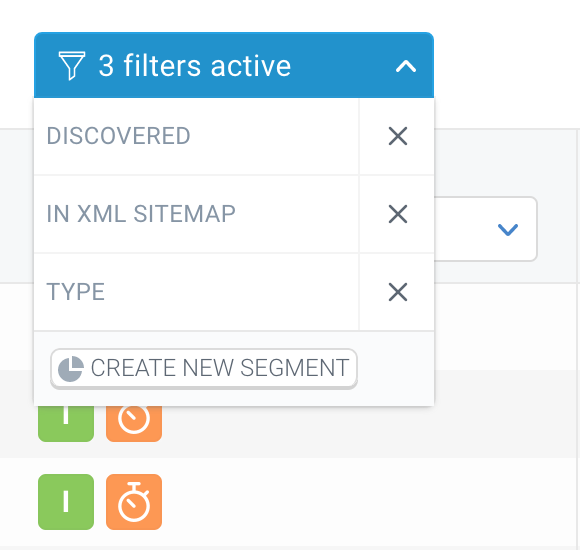 Screenshot of a blue bar showing the active filters in ContentKing