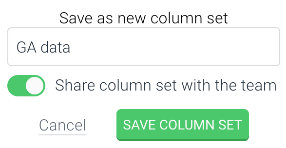 Screenshot of the second step of creating a column set in ContentKing