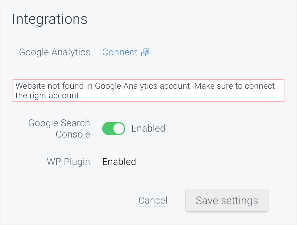 ContentKing Google Analytics integration error
